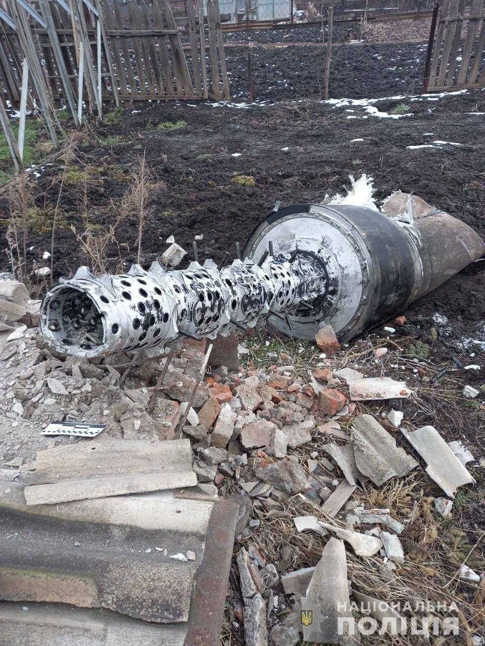 Remnants of a Russian Iskander-M ballistic missile with cluster warhead shot down over Kramatorsk, Ukraine