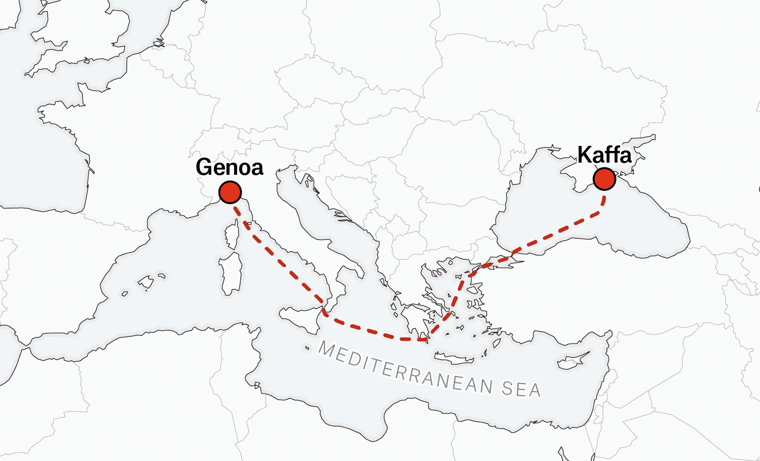 The sea route from Genoa to Kaffa in a Map