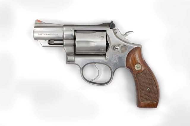 A closeup photo of a Smith & Wesson Magnum 357 revolver