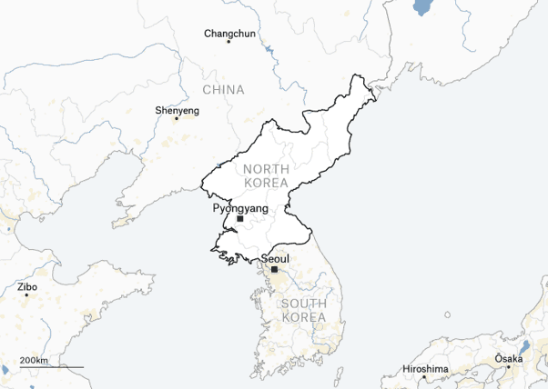 Map showing North Korea, the only country so far to have withdrawn from the NPT.