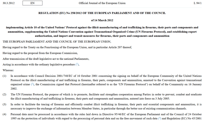 Picture of the EU Regulation 258, 2012.