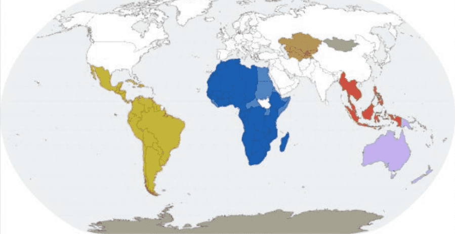 Map showing the states/continents that are a part of the NWFZ.