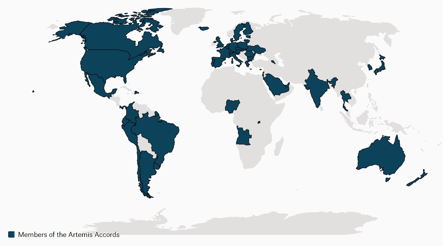 Member countries of the Artemis Accords