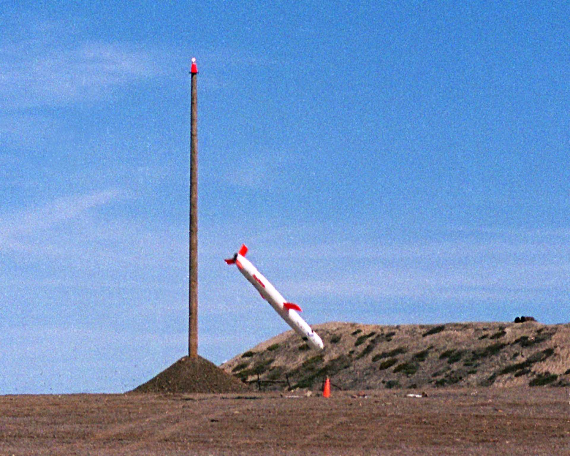 A tactical Tomahawk, the next generation of Tomahawk cruise missiles, approaching the target area of the Naval Air Station (NAS), San Clemente Island, California (CA)